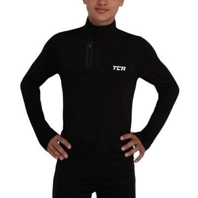 Immagine di TCA Maglia Termica Bambino Fusion PRO da Corsa con Maniche Lunghe e Zip Tecnologia Quickdry Nero/Nero, 6 8 Anni