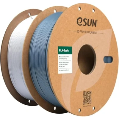 Immagine di eSUN filamento PLA 1,75 mm, di Basic per stampante 3D Precisione dimensionale +/ 0,03 1 kg bobina, 2 bobine stampa 3D, Grigio+Bianco Freddo