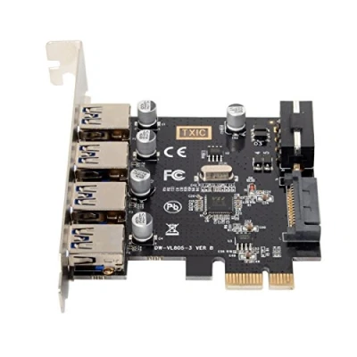 Immagine di cablecc Adattatore scheda di espansione HUB PCI Express per madre, 4 porte E a USB 3.0, 5 Gbps.