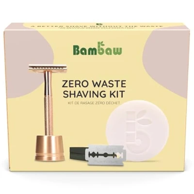 Immagine di Bambaw Kit Rasatura per Donne Rasoio di Sicurezza con Supporto Rasoio, 10 Lamette e Sapone da Barba all’Albicocca, Set Regalo Donna, Ecosostenibile