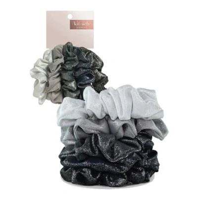 Immagine di Kitsch Elastico per capelli donne e ragazze, confezione da 5 (nero metallizzato/grigio)