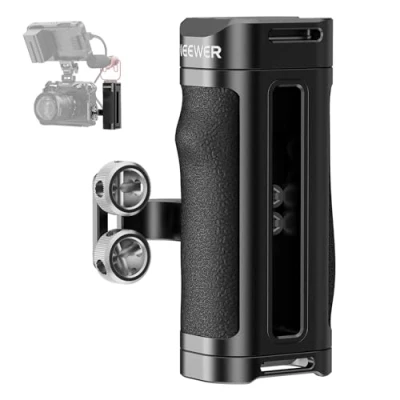 Immagine di NEEWER Maniglia Laterale Leggera, Impugnatura Rig per Camera Cage e Grip in Silicone Sagomata, 2 Viti 1/4&quot; Filetti Cold Shoe, Regolazione Verticale, Compatibile con SmallRig Gabbia, CA067H