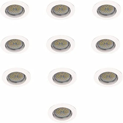 Immagine di Wonderlamp Basic W E000114 Confezione di faretti da incasso rotondi fissi con portalampada, GU10, bianco, 8 x 1,5 cm, 10 pezzi