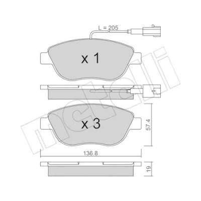 Immagine di metelligroup 22 0322 0 Pastiglie Freno Anteriori E Posteriori, Made in Italy, Pezzo di Ricambio per Auto/Automobile, Kit da 4 Pezzi, Certificate ECE R90, Prive Rame