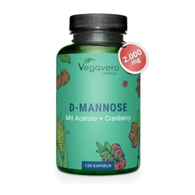 Immagine di D MANNOSIO Puro 2.000 mg con Mirtillo Rosso e Vitamina C 100% NATURALE Alto Dosaggio per Cistite Vie Urinarie Vegan Senza Additivi Testato in laboratorio 120 capsule
