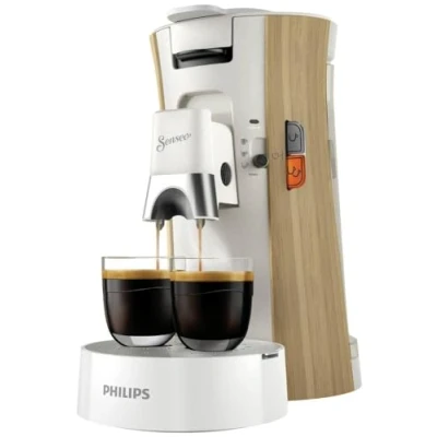 Immagine di Philips Senseo Select Macchina per caffè a cialde Intensità Plus, funzione Memo 3 specialità di caffè, Crema prodotto ecologico con 37% plastica base biologica, bianco seta (CSA240/05)