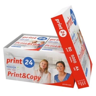 Immagine di print24 Carta per stampante, 5000 fogli, 10 x 500 cm, formato A4, 80 g, colore bianco, vincitore del test PEFC