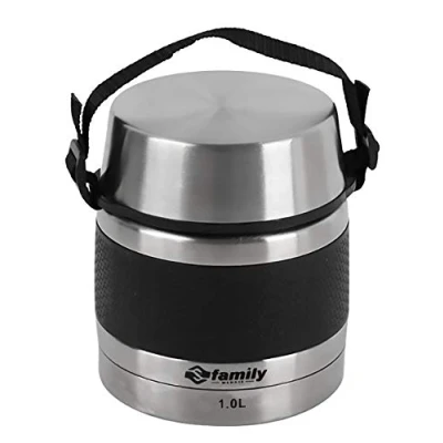 Immagine di family Thermos per alimenti in acciaio inox, contenitore isolato solidi e liquidi con interno zuppe, salse o insalate, nero, 1 l