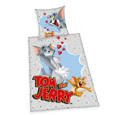 Immagine di Herding Set di Biancheria da Letto Tom &amp; Jerry, Federa 80 x cm, Copripiumino 135 200 Chiusura a Bottoni, Cotone