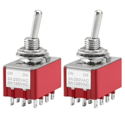 Immagine di Heschen Interruttore a levetta miniaturizzato MTS 402 ON 4PDT 12 pin, 2A 250V, 5A 120V, Confezione da 2
