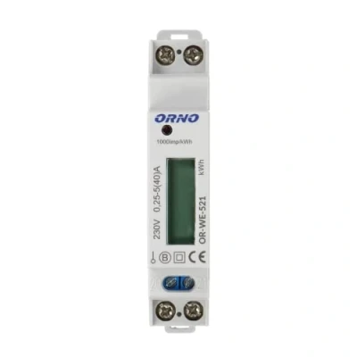 Immagine di Orno WE 521 LCD Contatore Energia Elettrica 1 Fase Display Consumo Energetico con Certificato MID e uscita ad impulsi (retroilluminato)