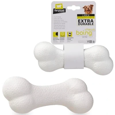 Immagine di Ferplast Gioco Cane, Osso per Cani, in Materiale Durevole, Atossico, Resistente ai Morsi, Igiene Dentale del Rimbalza e Galleggia, CHEWA BOING Osso, Giochi Cane Grande, Bianco