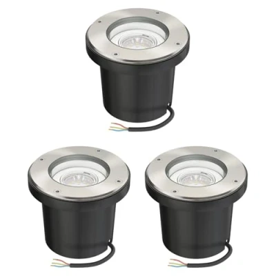 Immagine di ledscom.de 3 pz. lampada da incasso a pavimento BOFU per esterni orientabile in acciaio inox rotonda IP67 150mm Ø incl. LED (bianco caldo, 2.339W, 227lm, 110)
