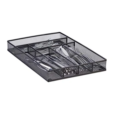 Immagine di Relaxdays 10022513_46 Portaposate da Cassetto in Metallo Forato, Grande, Aperto, Misura L, HxLxP: 5,1x28,6x40,6 cm, Nero
