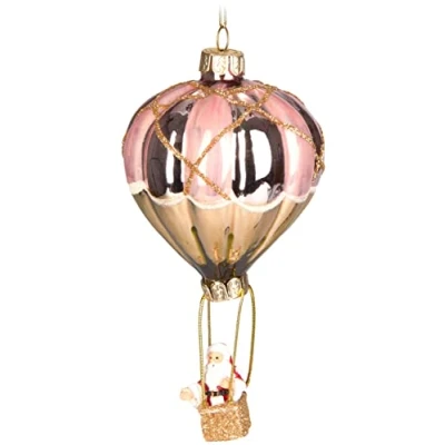 Immagine di BRUBAKER Rosa Mongolfiera Palla di Natale in Vetro Dipinto a Mano Bocca Soffiata Decorazione Dell&#039;Albero Figure Buffo Ciondolo Albero 14 cm