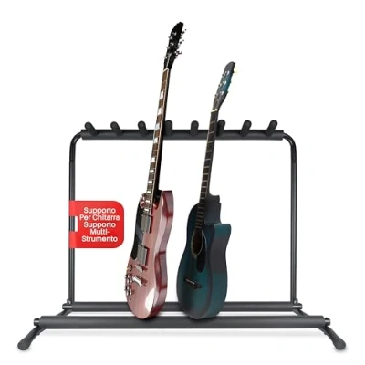 Immagine di Pyle Supporto Chitarra a 7 Livelli e Pieghevole Universale, Porta da Terra, Stand Chitarra, Poggia Guitar con Fodera Antiscivolo in Gomma, Nero