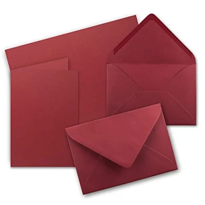 Immagine di Set di cartoncini pieghevoli, formato DIN A6 con buste in C6 dotate bordo da inumidire, senza scatola 20 Karten Sets rosso scuro
