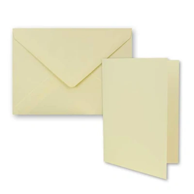 Immagine di 50 biglietti pieghevoli formato DIN B6 con buste, colore vaniglia, 120 x 170 mm, ideali per di invito, matrimonio, battesimo, comunione, cresima. Marchio: FarbenFroh