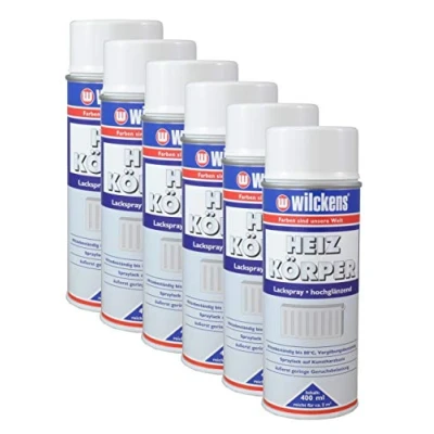 Immagine di Wilckens 6 spray per radiatori, colore bianco lucido, 400 ml, termosifoni, caldaie d&#039;acqua, tubi di acqua calda, grande capacità riempimento, antigraffio, antiurto