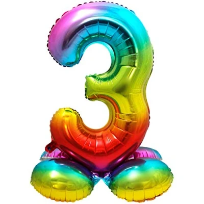 Immagine di Folat Number 64293 alluminio con Base Numero Figura 3 Arcobaleno 86 cm decorazione palloncino di elio per compleanno, anniversario, Multicolore, Costumes