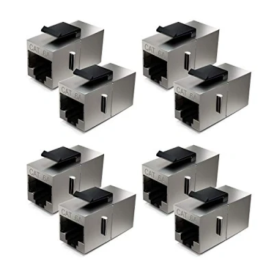 Immagine di deleyCON 8x CAT6a Keystone Modulo Cavo Patch Accoppiamento Connettore Schermato 2x Presa RJ45 Rete Panel Staffa Estensione