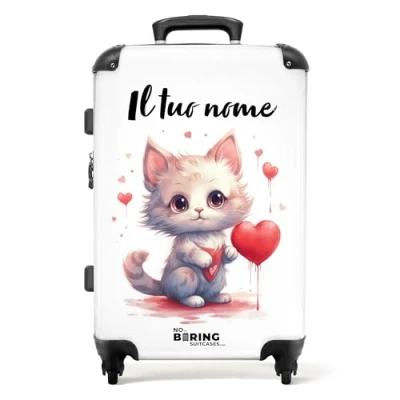 Immagine di NoBoringSuitcases.com Valigia Bambini, Grande, Personalizzabile, Trolley Con TSA, Valigie Per Grande 23 kg (67 cm 72 L), (Gattino Grigio)