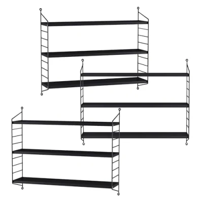 Immagine di [en.casa] Set di 3 Scaffali da Parete Pensili a Ripiani Regolabili in Altezza Mensole Muro Acciaio 50 x 60 15 cm Nero, Opaco