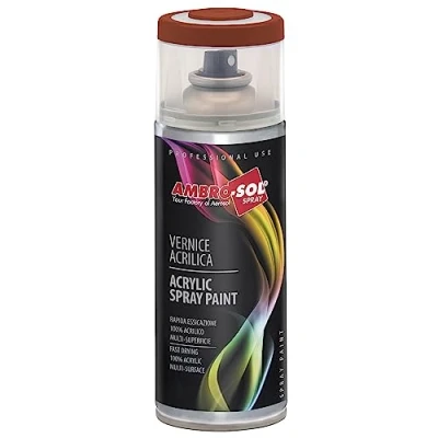 Immagine di Ambro Sol V4008002 Smalto Acrilico Multiuso, Vernice Brillante per Interni ed Esterni, Adatto Qualsiasi Tipo di Materiale, Bomboletta Spray in Banda Stagnata Riciclabile 400 ml, Marrone Segnale