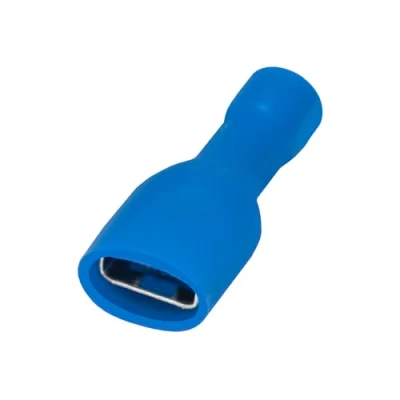 Immagine di Heschen Terminale femmina a sgancio rapido in vinile completamente isolato, 6,3 x 0,8 mm, per cavi da 1,5 2,5 mm² (16 14 AWG), blu, confezione 100