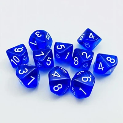 Immagine di Bescon Polyhedral 10 lati con numero 1 10, blu trasparente dadi, Cube 10pcs Set