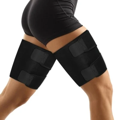 Immagine di supregear Supporti per Cosce, Set da 2 Maniche Compressione Antiscivolo Fascia Regolabile in Neoprene la Parte Superiore della Gamba, Modellatore Gambe Uomo/Donna, Nero, M