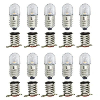 Immagine di MeetUs 10 set Lampadine LED 12v Bianco Caldo AC E10 SMD 0,5 W 60LM con Base a vite + (12v, caldo)