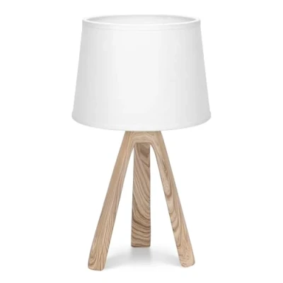 Immagine di Aigostar Lampada da comodino con paralume in tessuto e corpo resina, attacco E14. Lampade design elegante funzionale, base a treppiede, perfetta per ogni soggiorno, Marrone