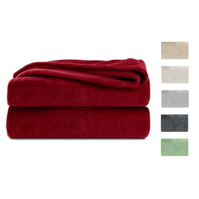 Immagine di Komfortec Morbida coperta in pile, certificata Oeko TEX, 220 x 240 cm, 260 g/m², colore: bordeaux