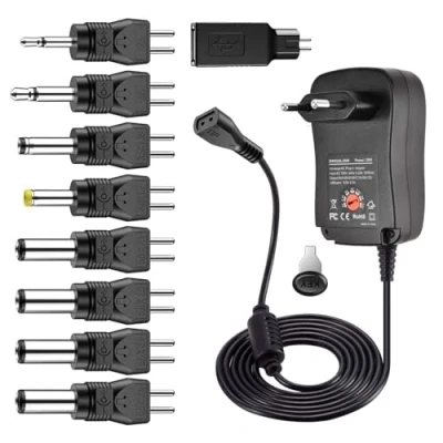 Immagine di Trasformatore Universale Regolabile con Polarità Reversibile 3V 4,5V 5 V 6V 7,5 9V 12V 30W AC DC Adapter multitensione 9 Connettori per elettronica domestica