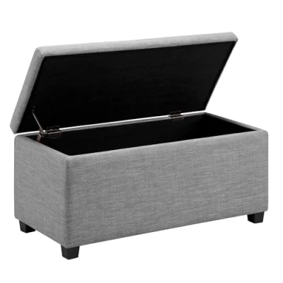 Immagine di Amazon Basics Pouf rettangolare Poliestere imbottito, contenitore portaoggetti e panca da ingresso, poggiapiedi, Grigio chiaro, 42 x 91 43 cm (L P A)