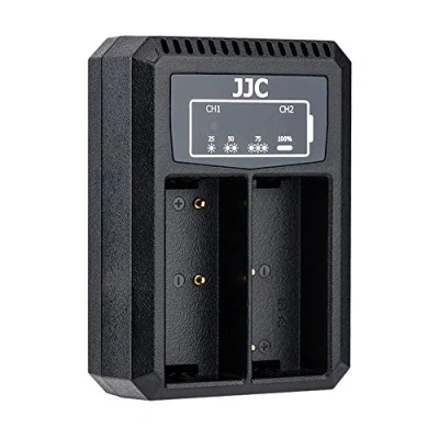 Immagine di JJC Caricabatteria doppio USB per Olympus OM D E M1X, M1 Mark II, III, ecc. Fotocamere BLH 1 Batteria