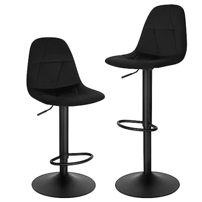 Immagine di Lestarain Set di 2 Sgabelli da Bare Cucina, Alti con Schienale in Velluto, Sedie Bar Poggiapiedi, Sedile Altezza Regolabile 60 81 cm, Girevole a 360,in Metallo, Nero, LBAI64003