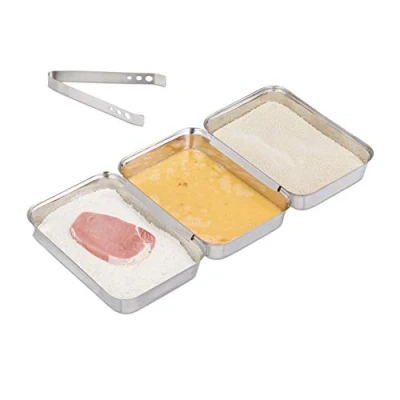 Immagine di Relaxdays Teglie da Impanatura acciaio inossidabile, Set 3 Tegami per Cotolette, Impilabili, Lavastoviglie, Argento, 4teilig
