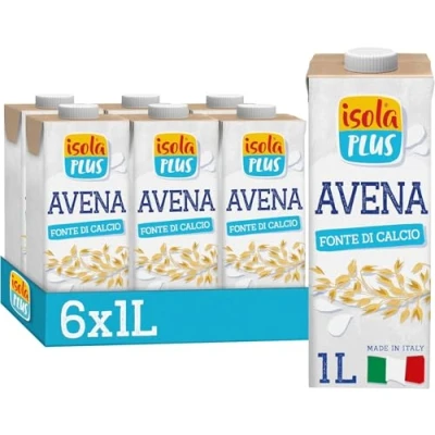 Immagine di Isola Plus Bevanda Vegetale d&#039;Avena 6x1L, Fonte di Calcio, Senza Zuccheri Aggiunti, Lattosio, a Basso Contenuto Grassi e Sale, Vegan
