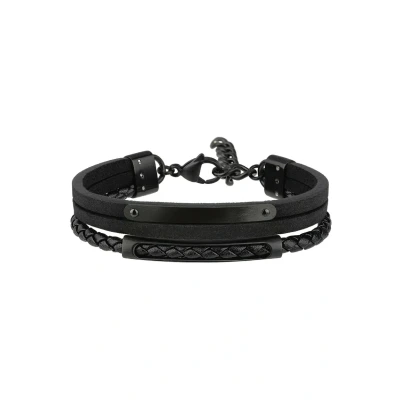 Immagine di Breil, Collezione B Mix, Bracciale Uomo in Acciaio Satinato e Pelle Intrecciata Nera, Pratica Chiusura a Moschettone, Idee Regalo Uomo, Lunghezza 18 cm, Black