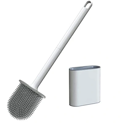 Immagine di PAIDASHU Scopino per WC, in silicone, con supporto da parete, manico lungo antiscivolo, asciugatura, pulizia profonda professionale il bagno (bianco)