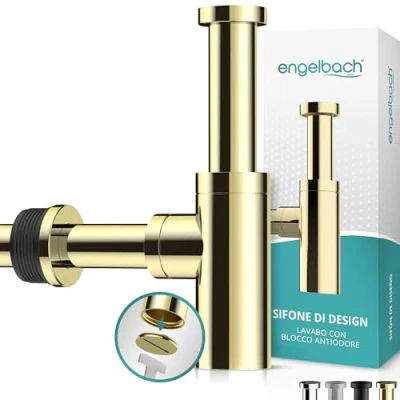 Immagine di Sifone lavabo bagno Design Engelbach® con apertura per la pulizia Tubo di scarico universale 1 1/4&quot; antiodore manicotto in gomma e istruzioni incluse