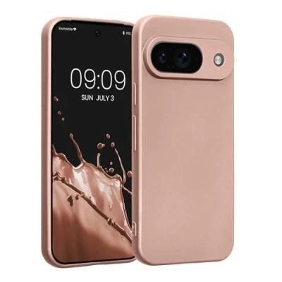 Immagine di kwmobile Custodia Compatibile con Google Pixel 9 Cover Protezione Back Case Morbida Silicone TPU Effetto Metallizzato Oro Rosa