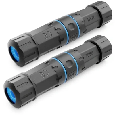 Immagine di deleyCON 2 Pezzi Cavo Patch CAT 6 Accoppiatore Esterno RJ45 LAN di Rete DSL Connettore IP68 Impermeabile Antipolvere Ethernet Prolunga Giardino 2x Presa Nero