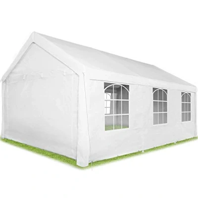 Immagine di tectake® Gazebo da Esterno 6x4m, Resistente con Struttura in Acciaio, Giardino Impermeabile, Finestre Trasparenti, Pareti Laterali Bianco