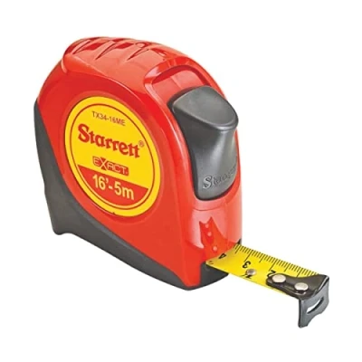 Immagine di Starrett KTX34 16ME N Metro a nastro tascabile, 5 m, con clip per cintura in acciaio e pulsante di blocco, plastica ABS resistente agli urti sovrastampamento gomma
