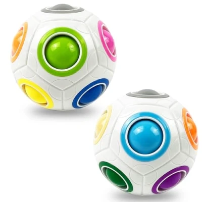Immagine di EACHHAHA Magic Rainbow Ball Pallone Arcobaleno Set di 2 Puzzle 3D Riempitivo per Calza Natale, Giochi Intrattenimento Bambini e Giocattoli Decompressione Adulti (Bianco)