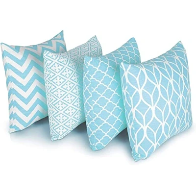 Immagine di Penguin Home Set di 4 federe per cuscini 45 cm x quadrati double face 100% cotone e con cerniera invisibile soggiorno, camera da letto, divano, 18x18 pollici (Blu)