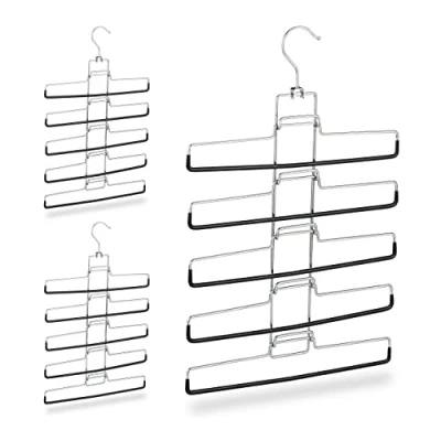 Immagine di Relaxdays 6X Grucce Multiple, per Pantaloni, Salvaspazio, Antiscivolo, 5 Supporti Stampella HLP: 52 x 33,5 2 cm, Argento